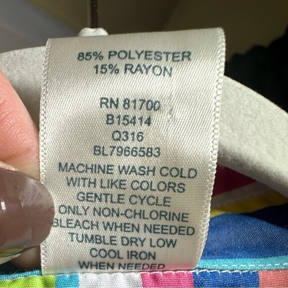 BLAIR Striped Button Down Shirt Top 3/4 Sleeve Womens Sz Large Colorful Rainbow - Picture 4 of 8